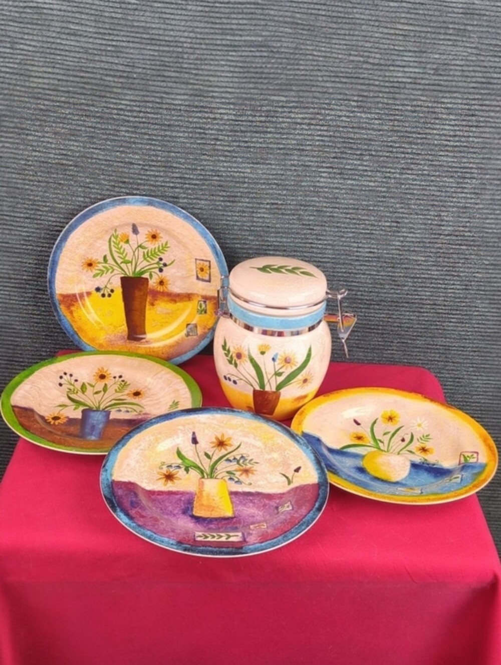 Tabletrendz By Sakura Stoneware Salad Plates And Latch Canister Floral Applique - Picture 3 of 17
